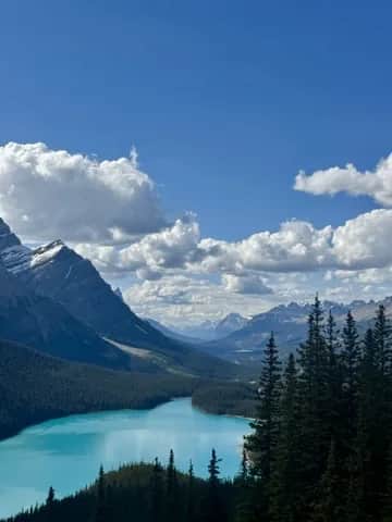 Peyto Lake and the valley running away from it under cumulus, Banff